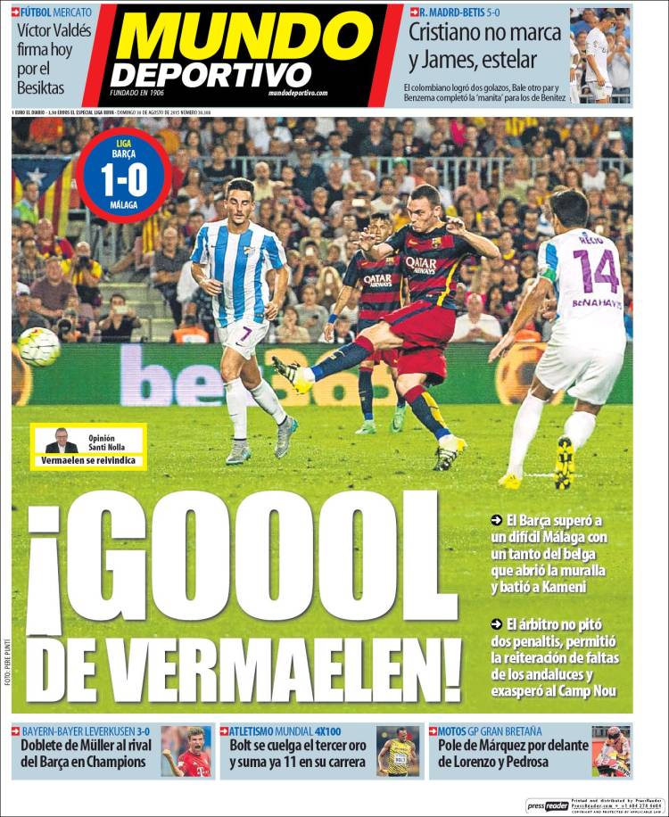 Portada Mundo Deportivo 30.08.15
