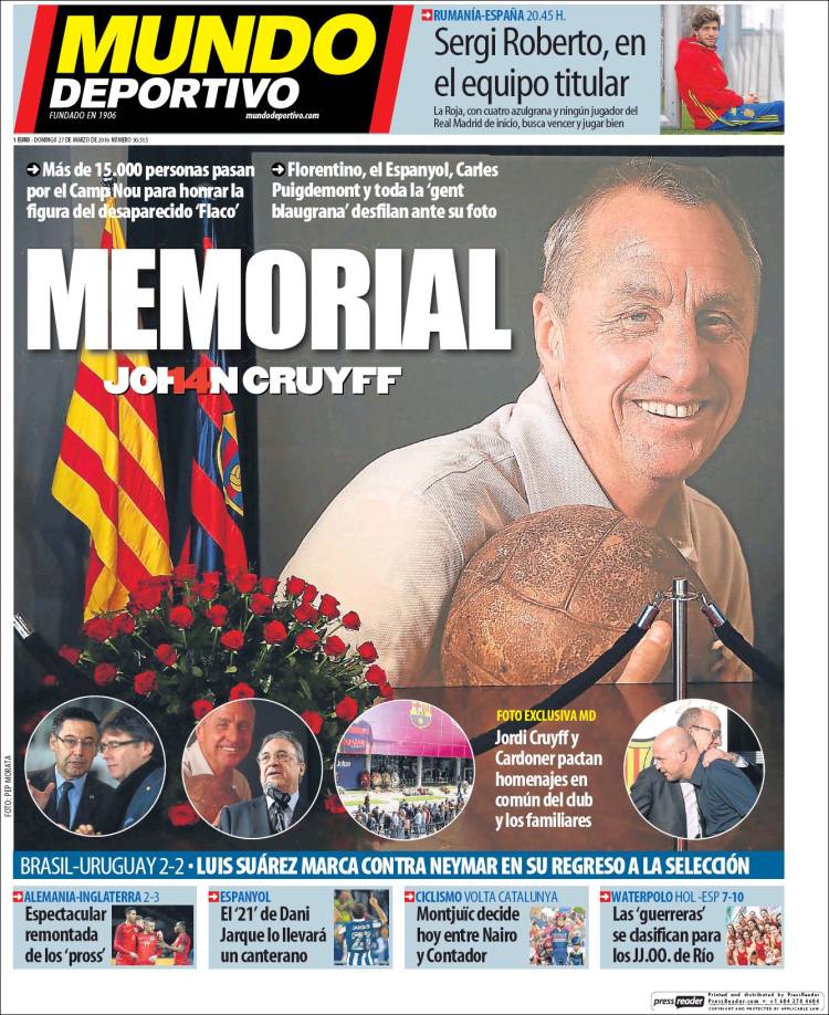 Mundo Deportivo Portada Cruyff 27.03.16