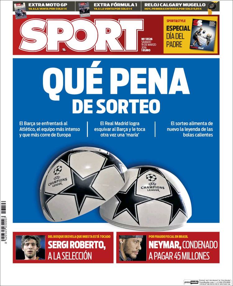 Sport Portada sorteo 19.03.16