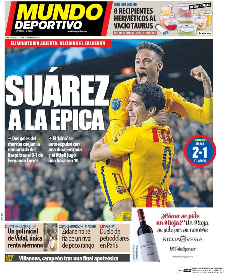 Mundo Deportivo Portada Suárez épica 06.04.16