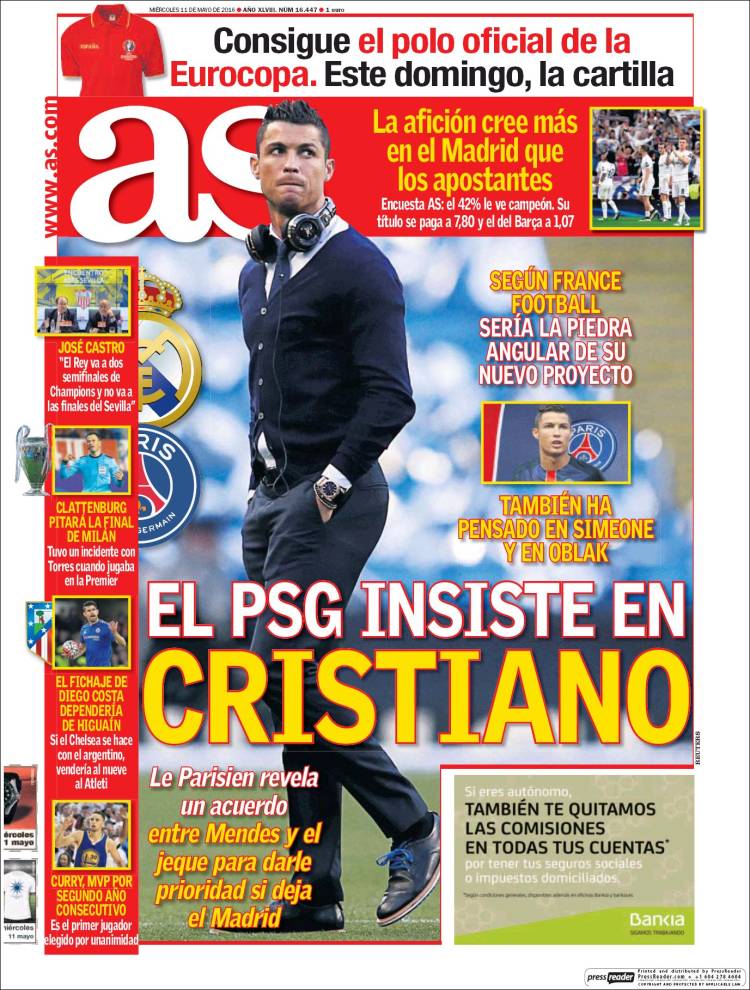 As Portada Cristiano PSG 11.05.16