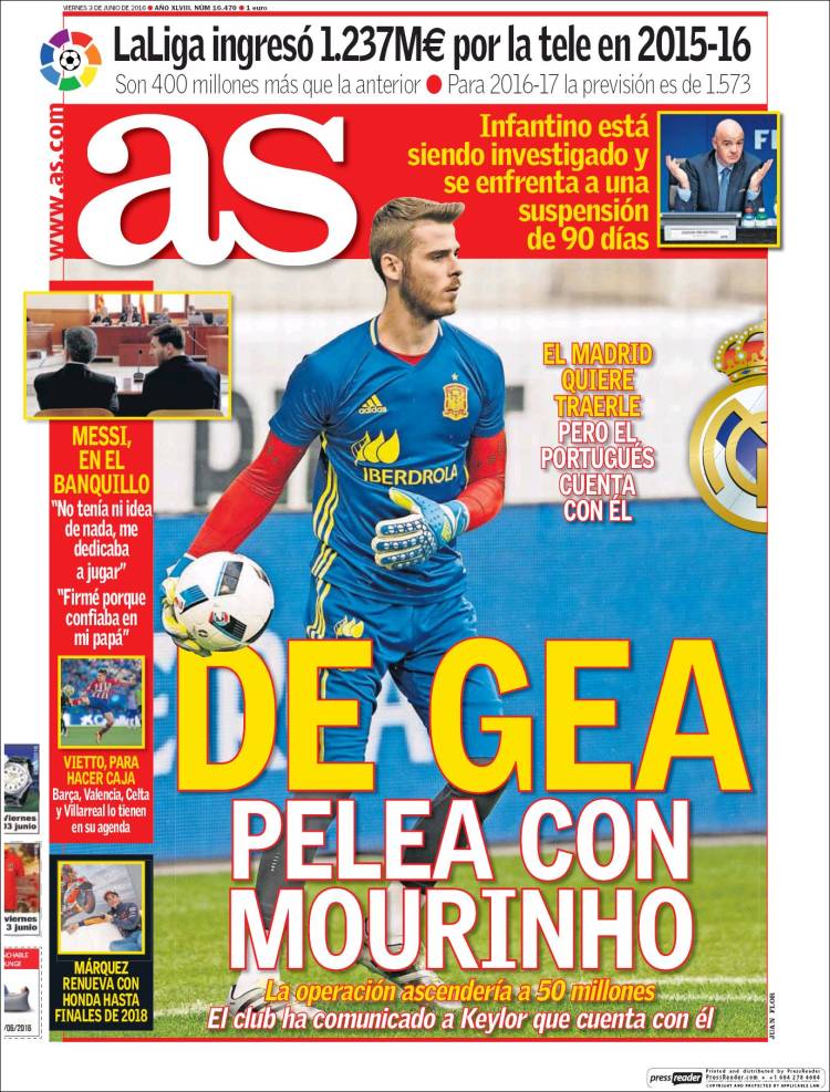 As Portada De Gea 03.06.16