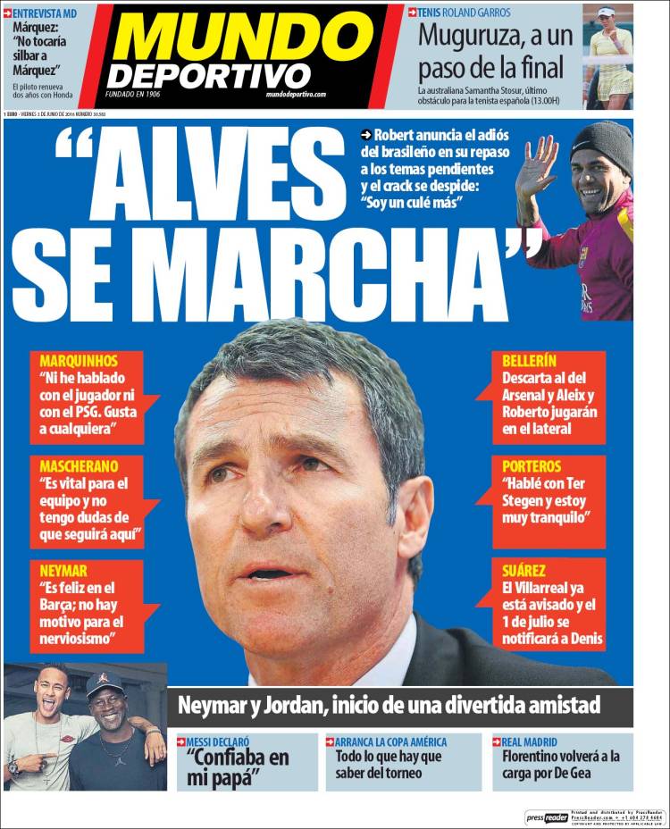 Mundo Deportivo Portada Alves se marcha 03.06.16