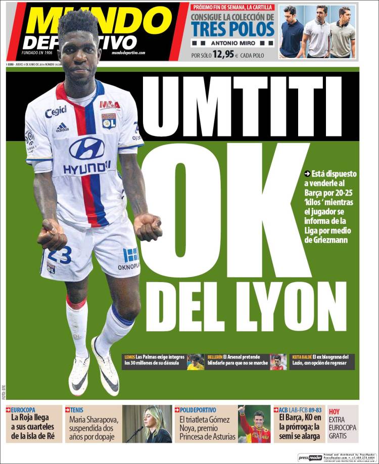 Mundo Deportivo Portada Umtiti 09.06.16