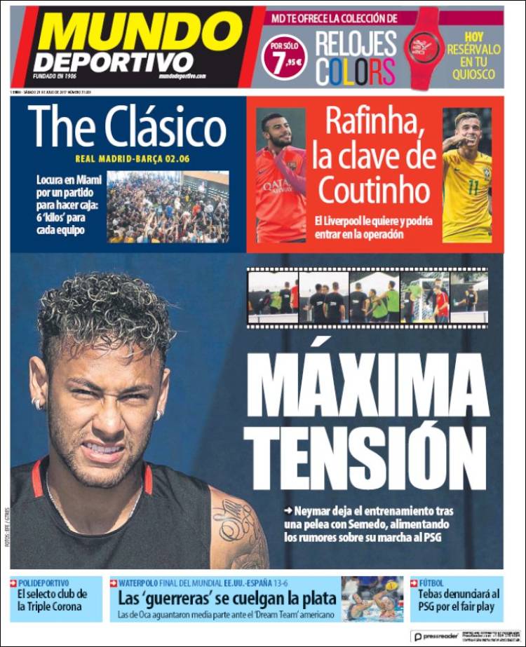 Mundo Deportivo Portada Neymar 29.07.17