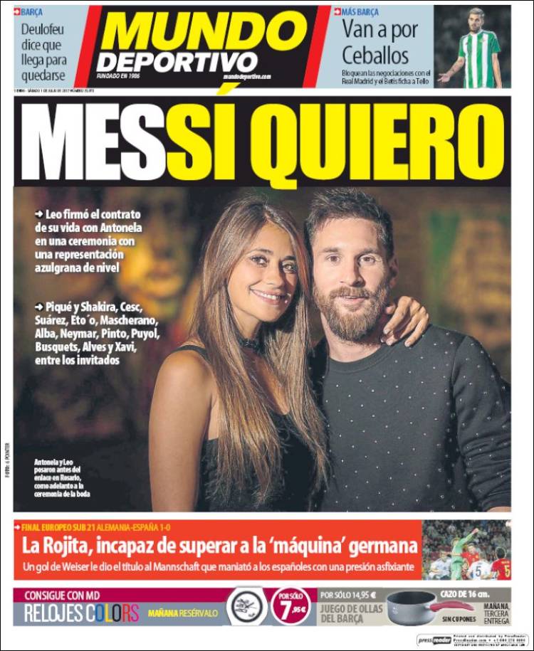 Mundo Deportivo Portada Boda Messi 01.07.17