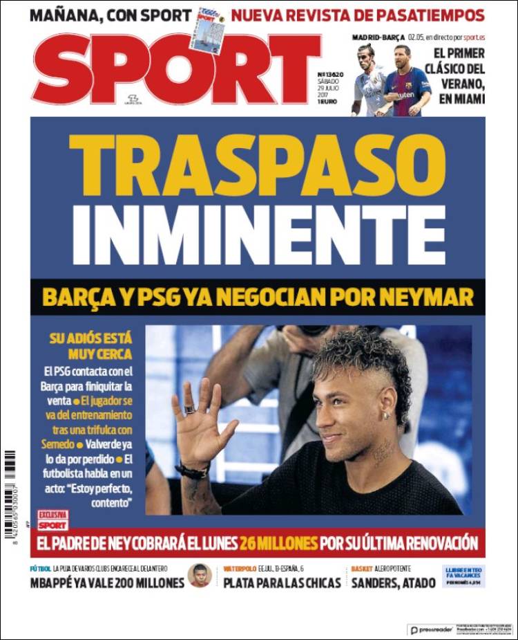Sport Portada Neymar 29.07.17