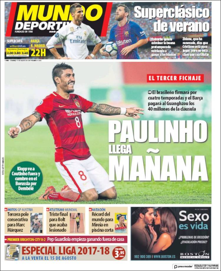 Mundo Deportivo Portada Paulinho 13.08.17