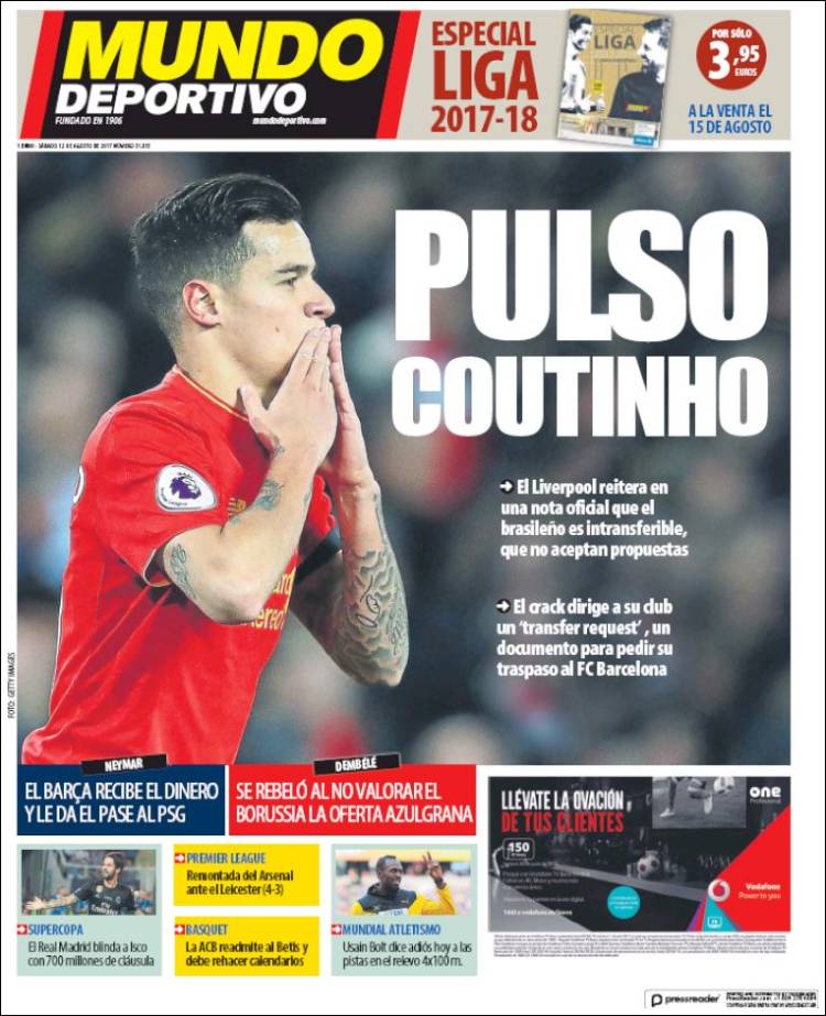 Mundo Deportivo Portada Coutinho 12.08.17
