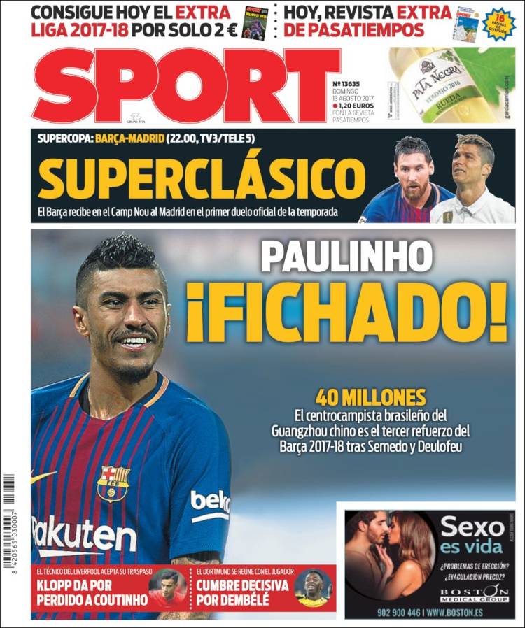 Sport Portada Paulinho 13.08.17