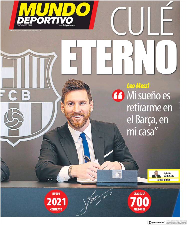 Portada Mundo Deportivo renovación Messi 26.11.17