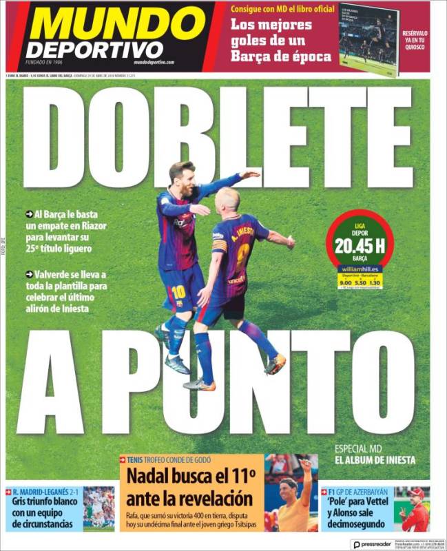 Mundo Deportivo Portada Doblete a punto 29.04.18
