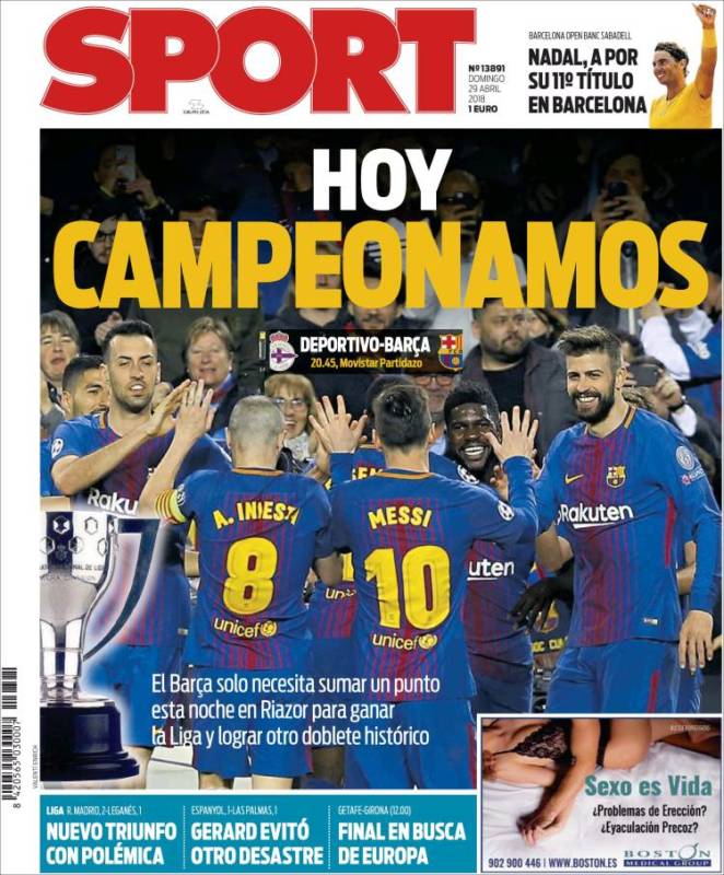 Sport Portada Campeonamos 29.04.18