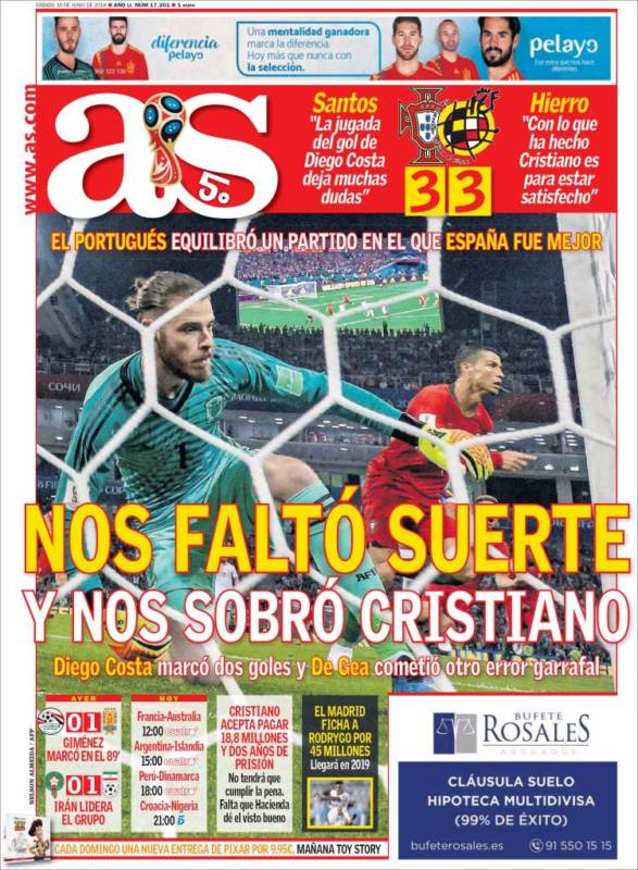 As Portada España-Portugal 16.06.18