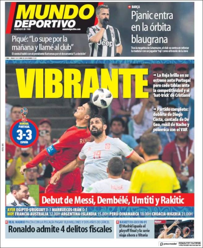 Mundo Deportivo Portada España-Portugal 16.06.18