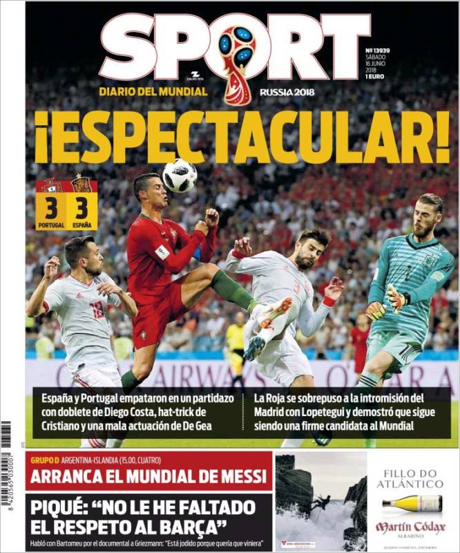 Sport Portada España-Portugal 16.06.18
