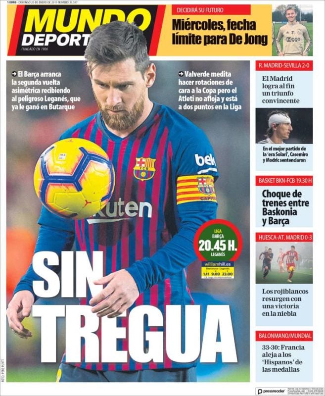 Mundo Deportivo Portada Sin tregua 20.01.19