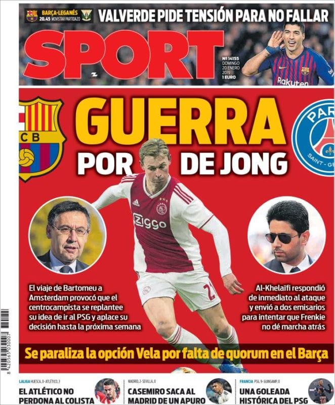 Sport Portada Guerra De Jong 20.01.19