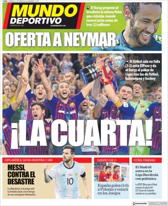 Mundo Deportivo Portada La Cuarta 23.06.19