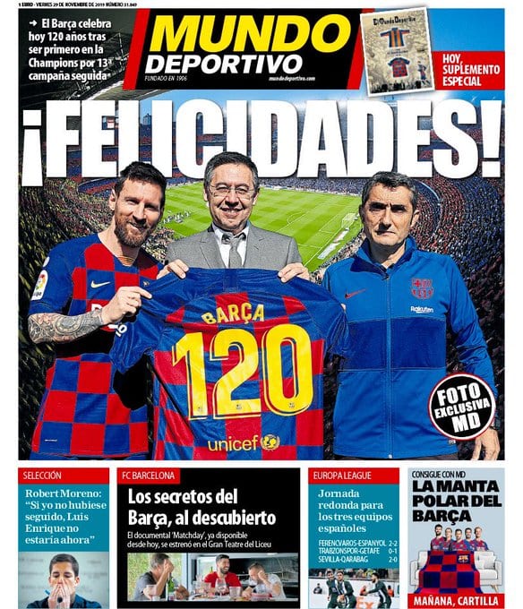 Portada MundoDeportivo El Barça cumple 120 años de historia Portada MundoDeportivo El Barça cumple 120 años de historia
