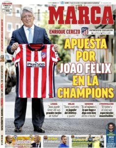Portada de MARCA sobre la entrevista a Enrique Cerezo y sus declaraciones de Joao Félix
