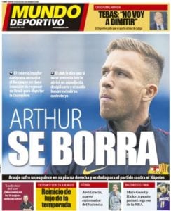 Portada de MundoDeportivo sobre las declaraciones de Arthur
