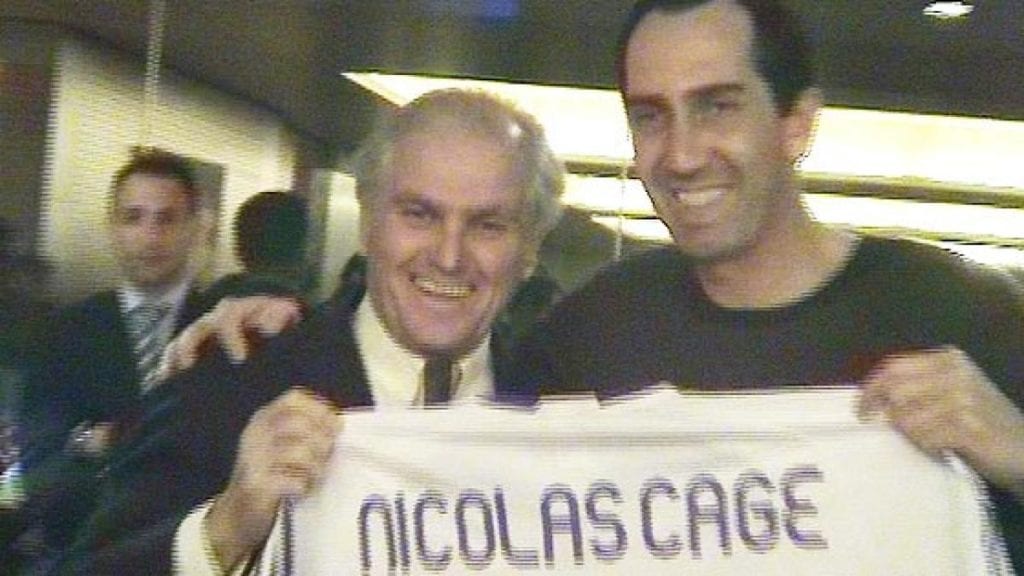 Ramón Calderón y Nicolas Cage en el Santiago Bernabéu