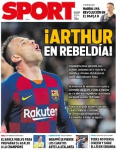 Portada de SPORT sobre Arthur Melo y su rebeldía
