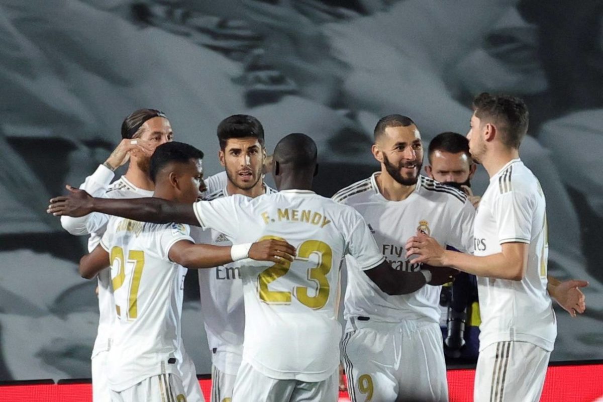 El Real Madrid celebra un gol en Liga.