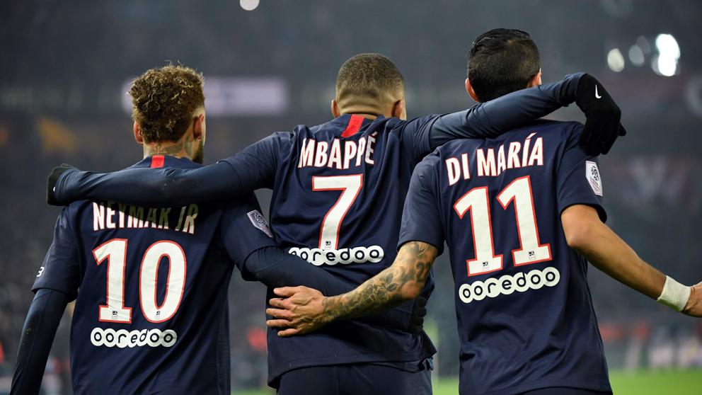Neymar, Mbappé y Di María.