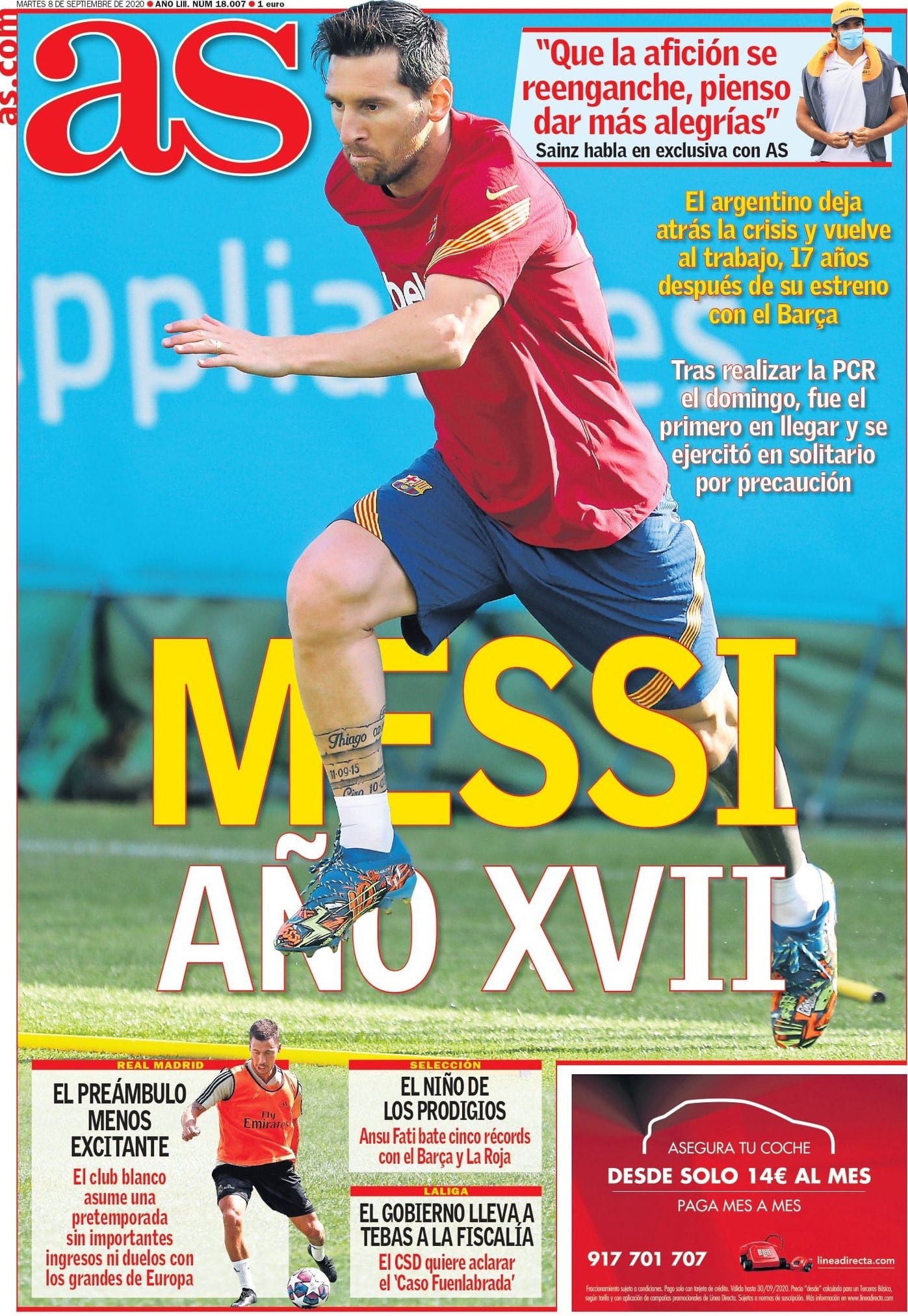 Portada AS Messi vuelta entrenamiento