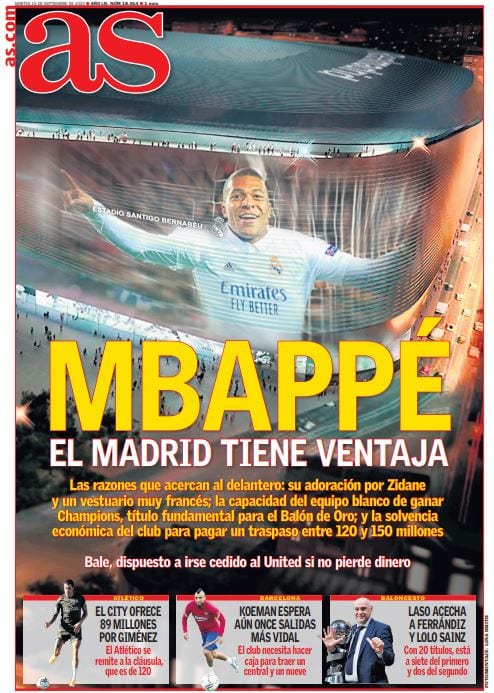 Portada As Mbappé Madrid con ventaja