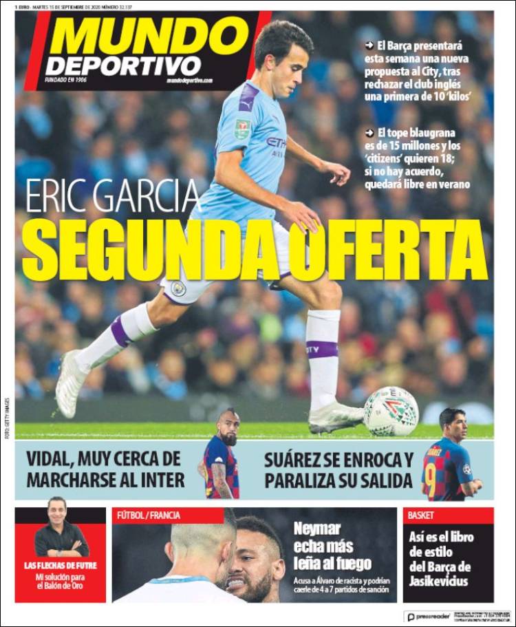 Portada Mundo Deportivo Eric García segunda oferta