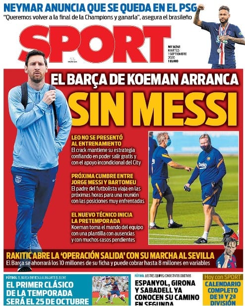 Portada Sport arranca Barça Koeman