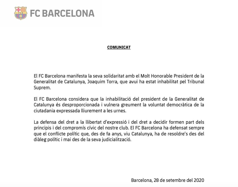 comunicado barcelona torra