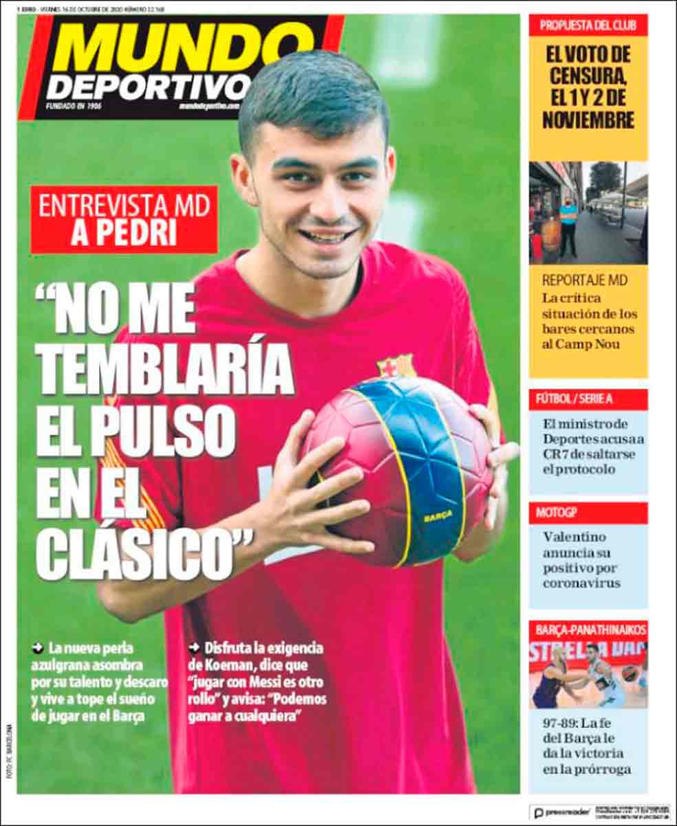 Portada Mundo Deportivo Pedri Clásico