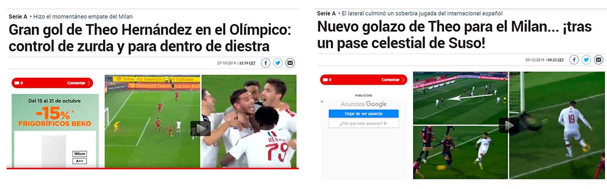 Theo Milan goles