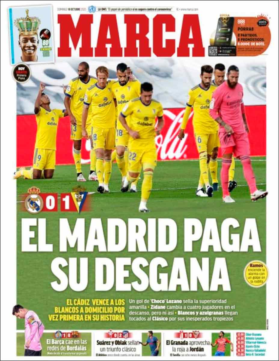 Portada Marca derrota Madrid Cádiz
