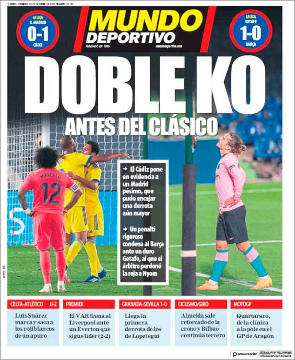 Portada Mundo Deportivo Doble derrota