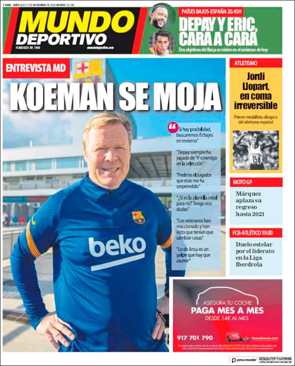 Portada Mundo Deportivo Koeman se moja