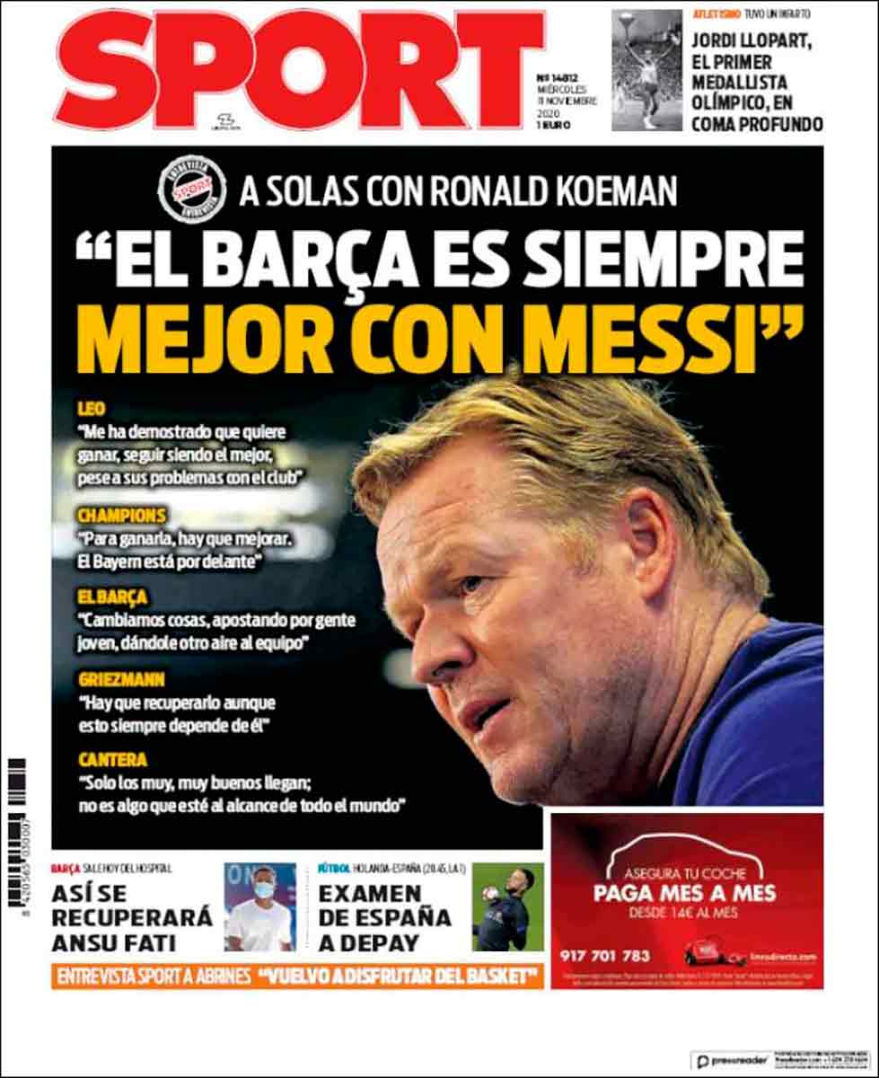 Portada Sport Koeman con Messi