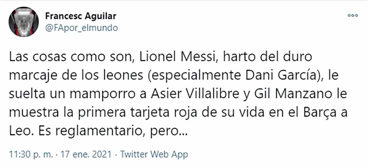 Francesc Aguilar tuit Messi