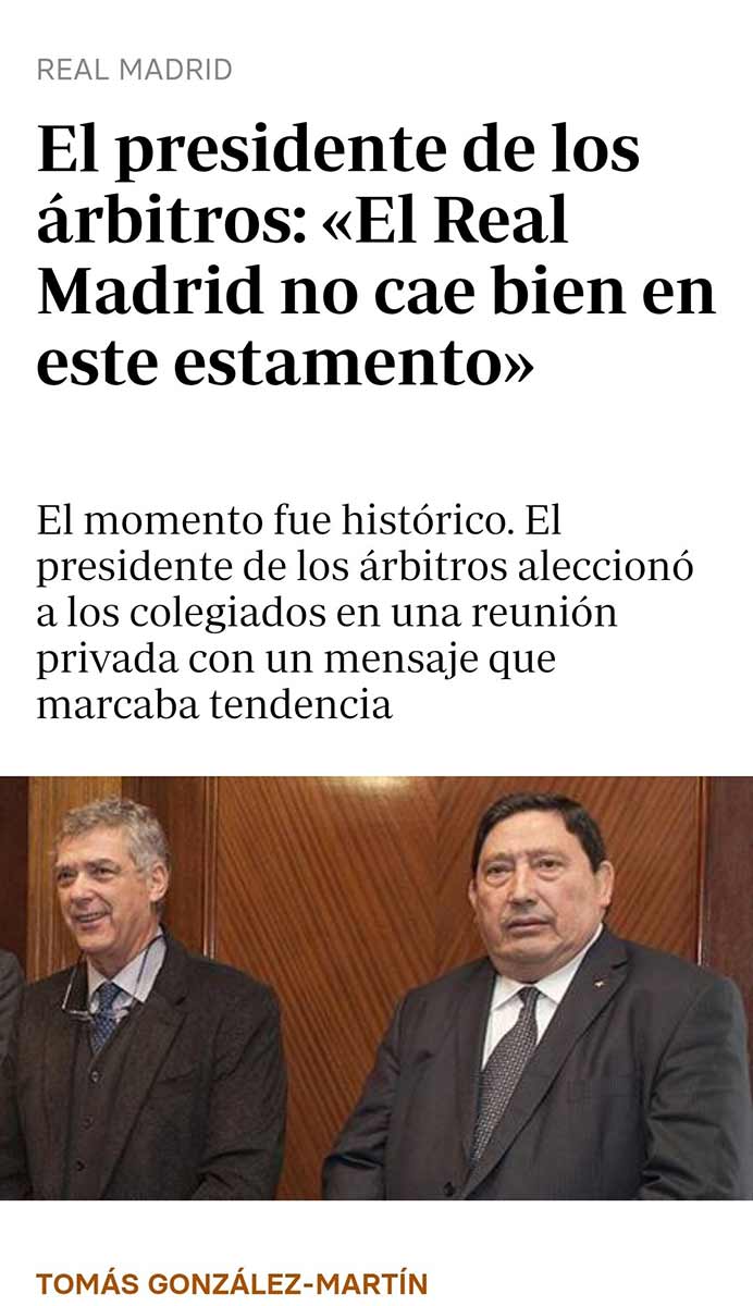 Sánchez Arminio: "El Madrid no cae bien en este estamento"