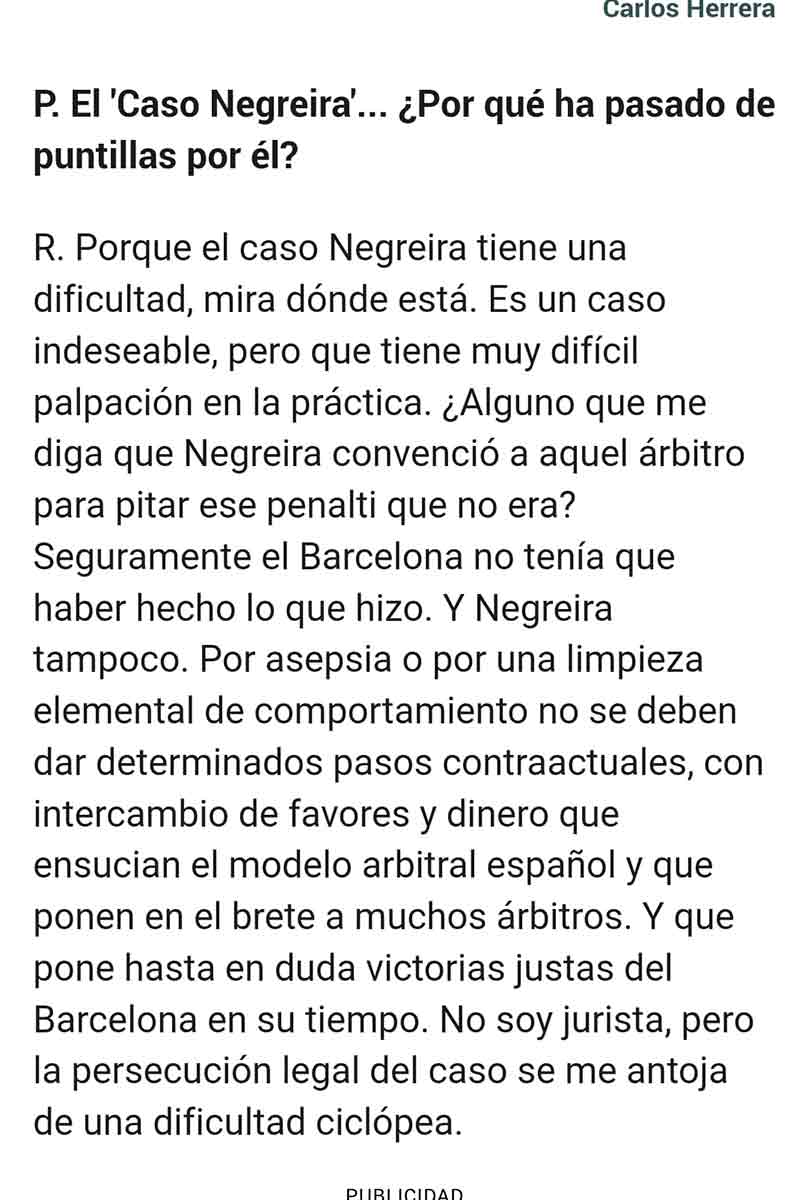 Carlos Herrera sobre Negreira y la corrupción del Barça