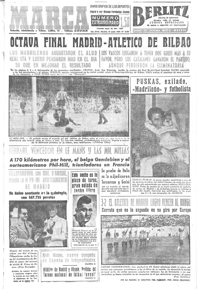Portada de Marca tras la vuelta. 1958