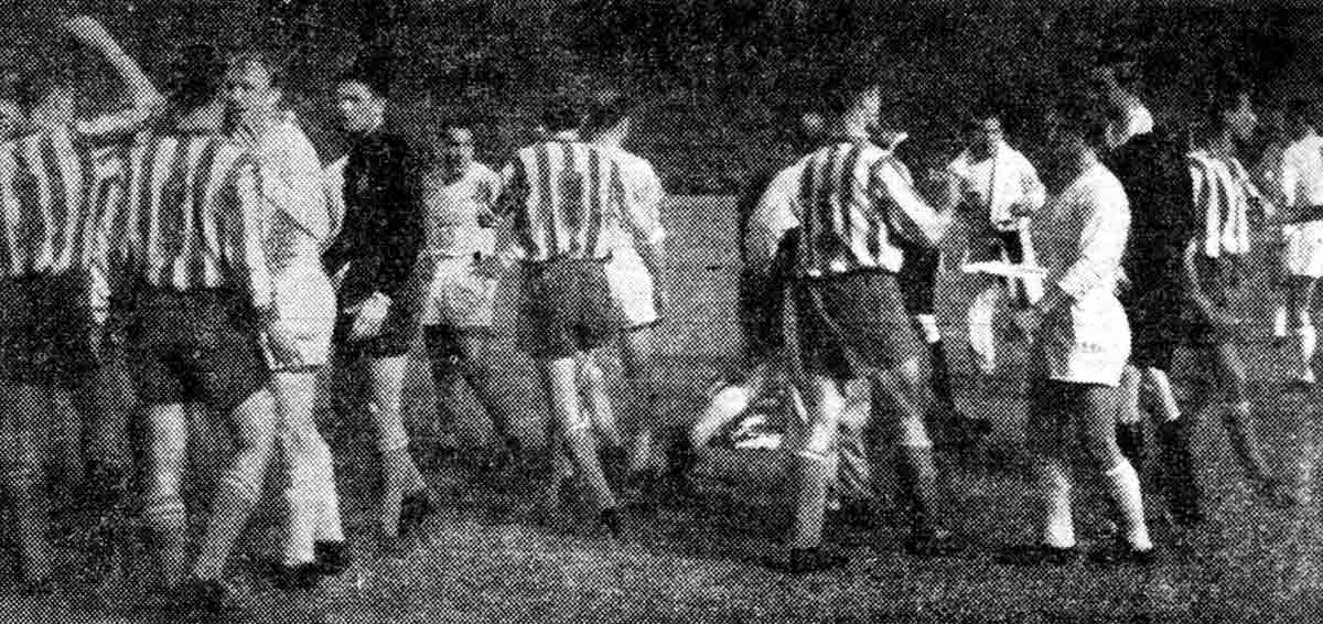 Tangana tras la agresión de Gento. Encuentro de ida en el Bernabéu. 1958